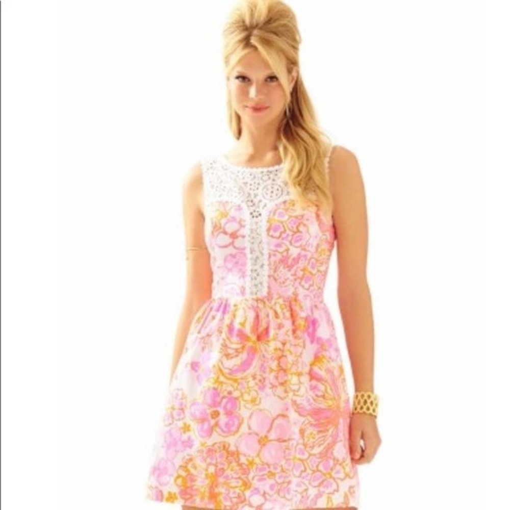 Lilly Pulitzer Reagan Lace Bodice Mini Dress Happiness Is Resort White